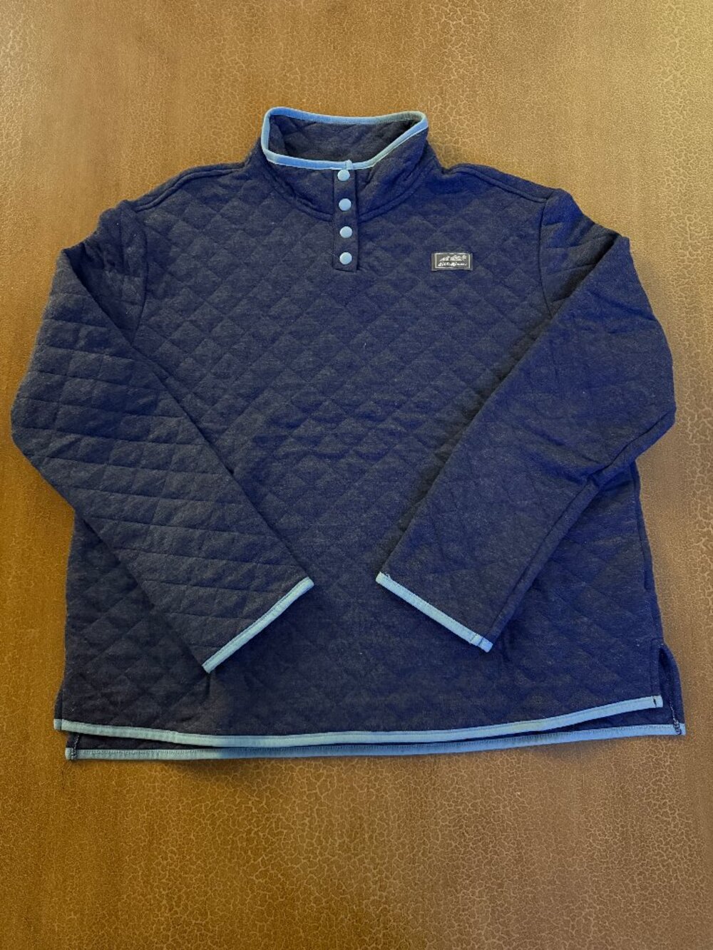 Quilted Pullover Button Front Dark Blue with Light Trim - Eddie Bauer Size Large